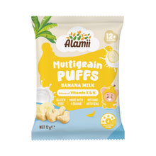 Load image into Gallery viewer, Alamii Gluten-free Multigrain Puffs Banana Milk 12g