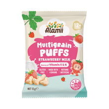 Load image into Gallery viewer, Alamii Gluten-free Multigrain Puffs Strawberry Milk 12g
